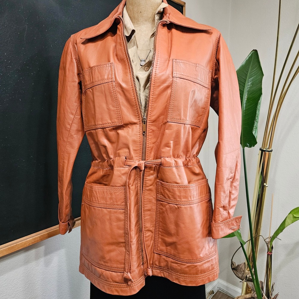Vintage Beged-Or of Israel Leather Field Jacket Cognac Brown Size 12
